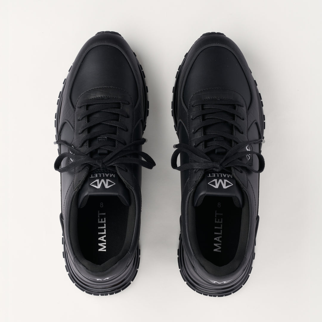 MALLET Boundary Gas Men's Black Croc Leather Sneakers
