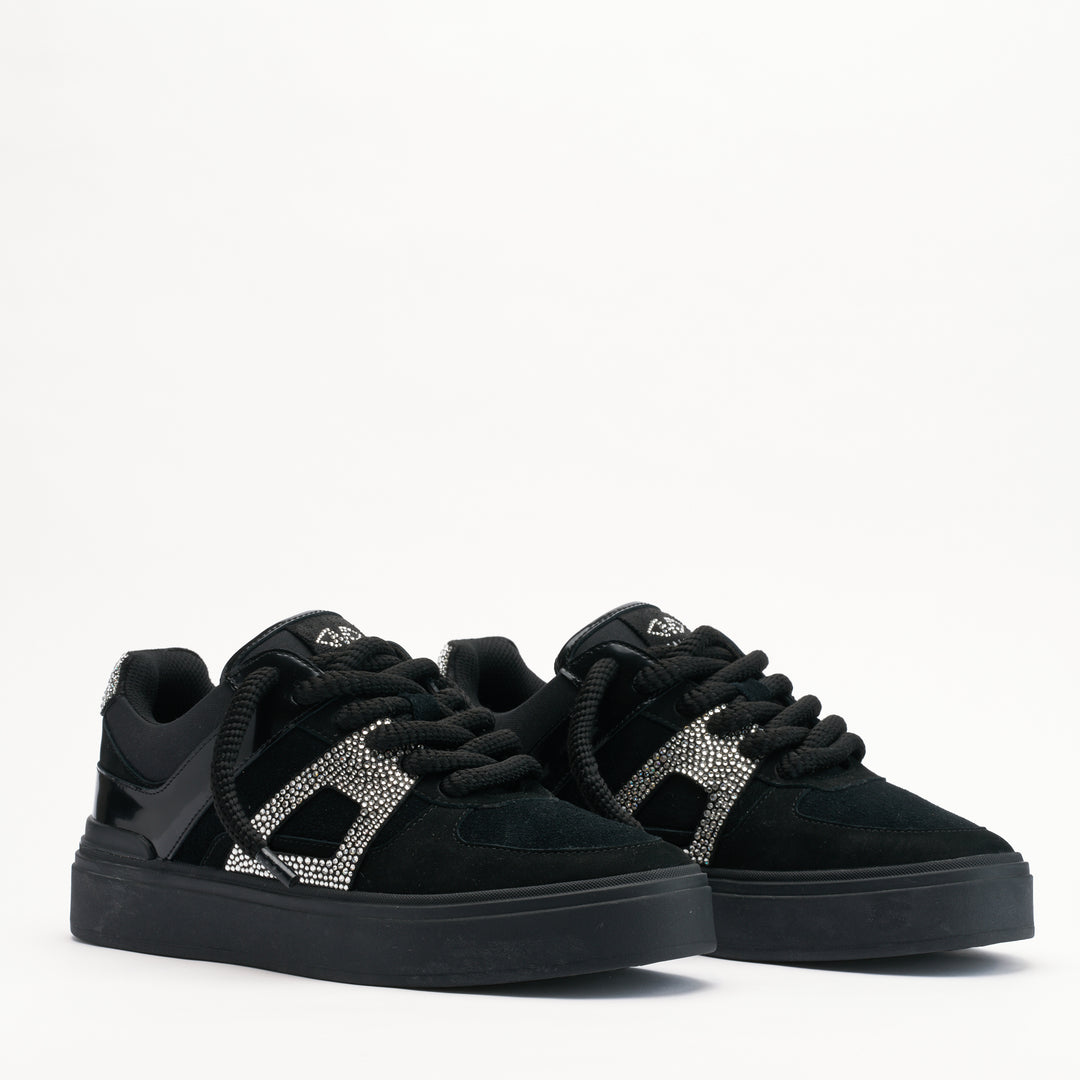 MALLET Fenchurch Men's Swarovski Crystal Black Leather Sneakers