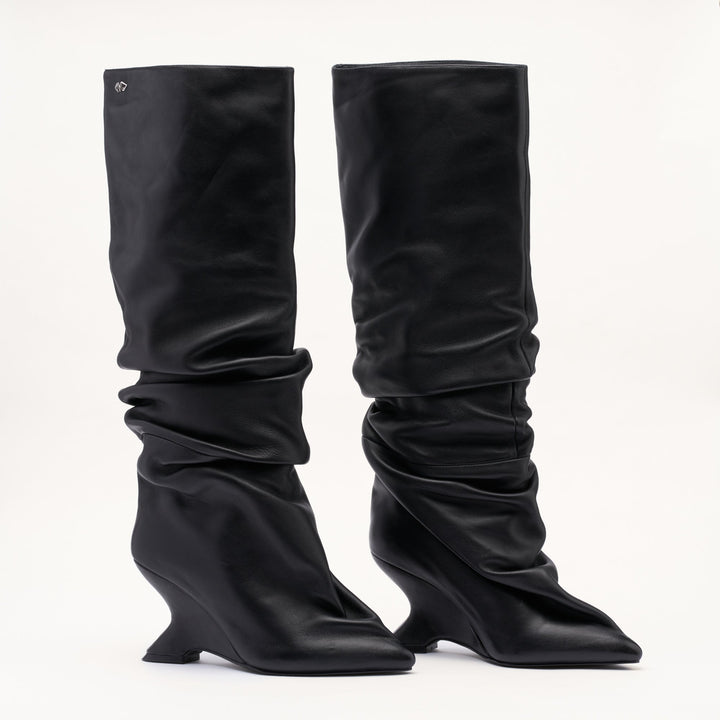 MALLET Layla Women's Black Leather Slouch Knee High Boots