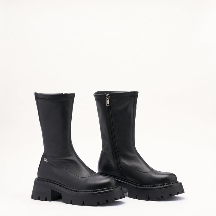 MALLET Maddie Women's Black Stretch Leather Sock Boots