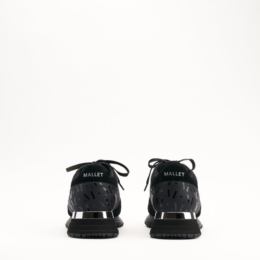 MALLET Popham Essential Men's Black Silver Leather Sneakers