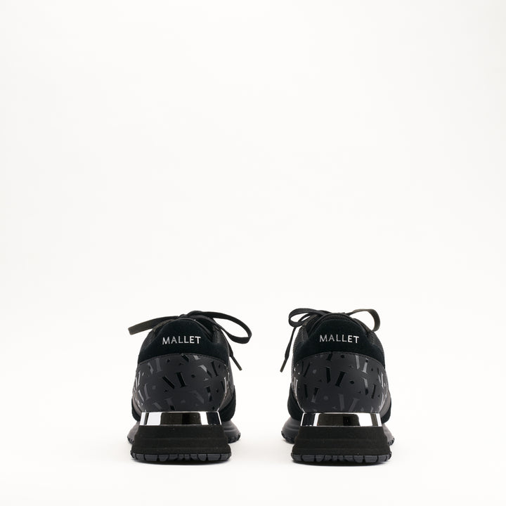 MALLET Popham Essential Men's Black Silver Leather Sneakers