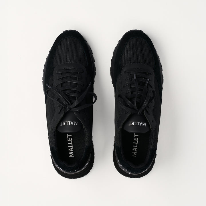 MALLET Popham Essential Men's Black Silver Leather Sneakers