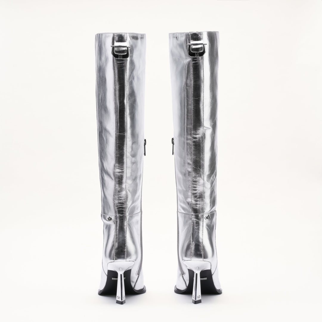 MALLET Sienna Women's Silver Metallic Leather Knee High Boots