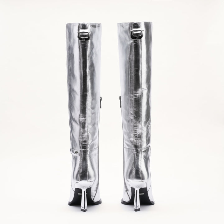 MALLET Sienna Women's Silver Metallic Leather Knee High Boots