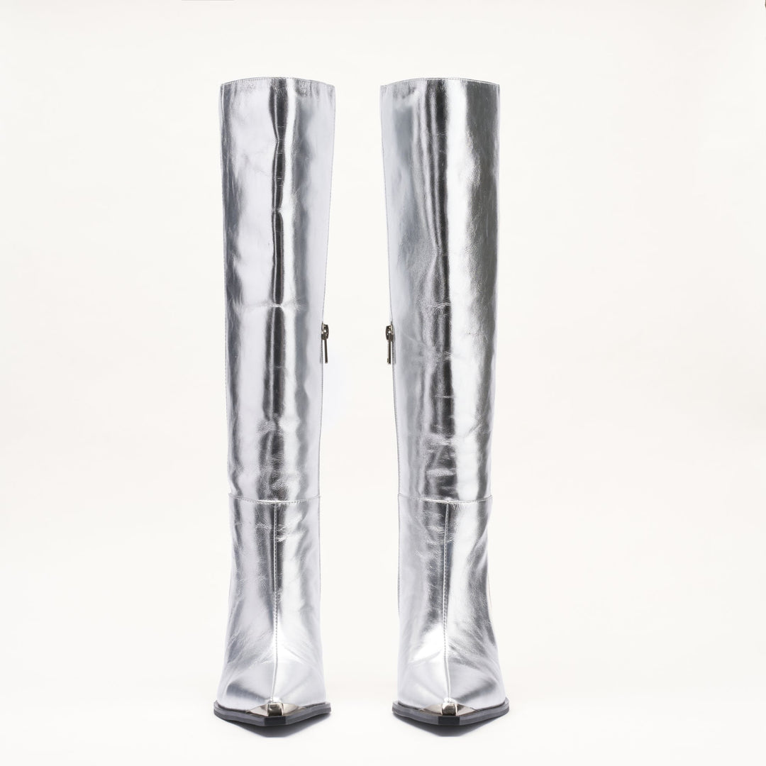 MALLET Sienna Women's Silver Metallic Leather Knee High Boots